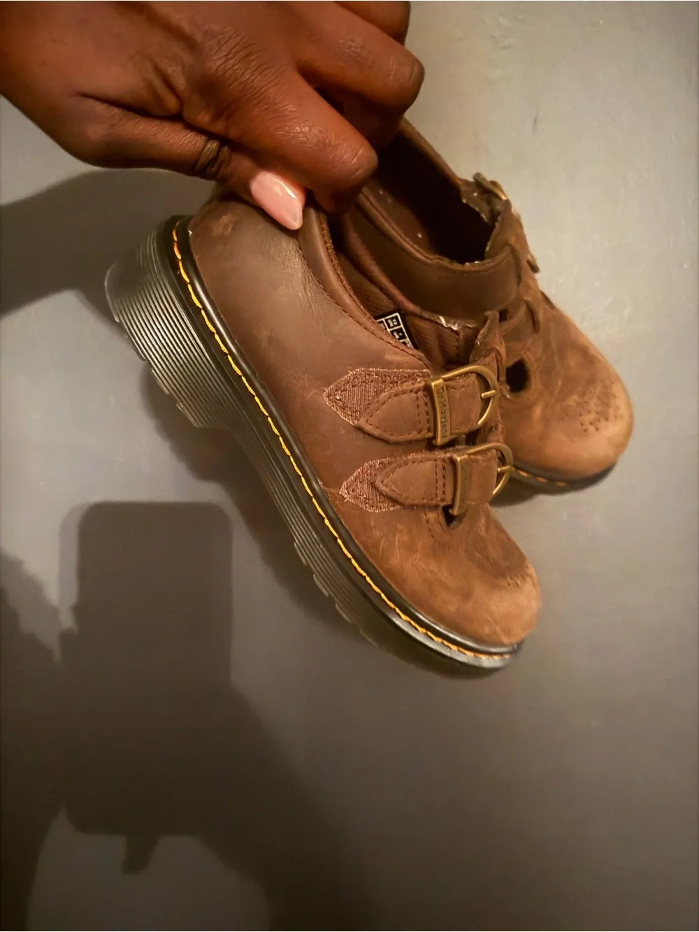 Dr. Martens Kids Brown Double-Buckle Leather Dress Shoes